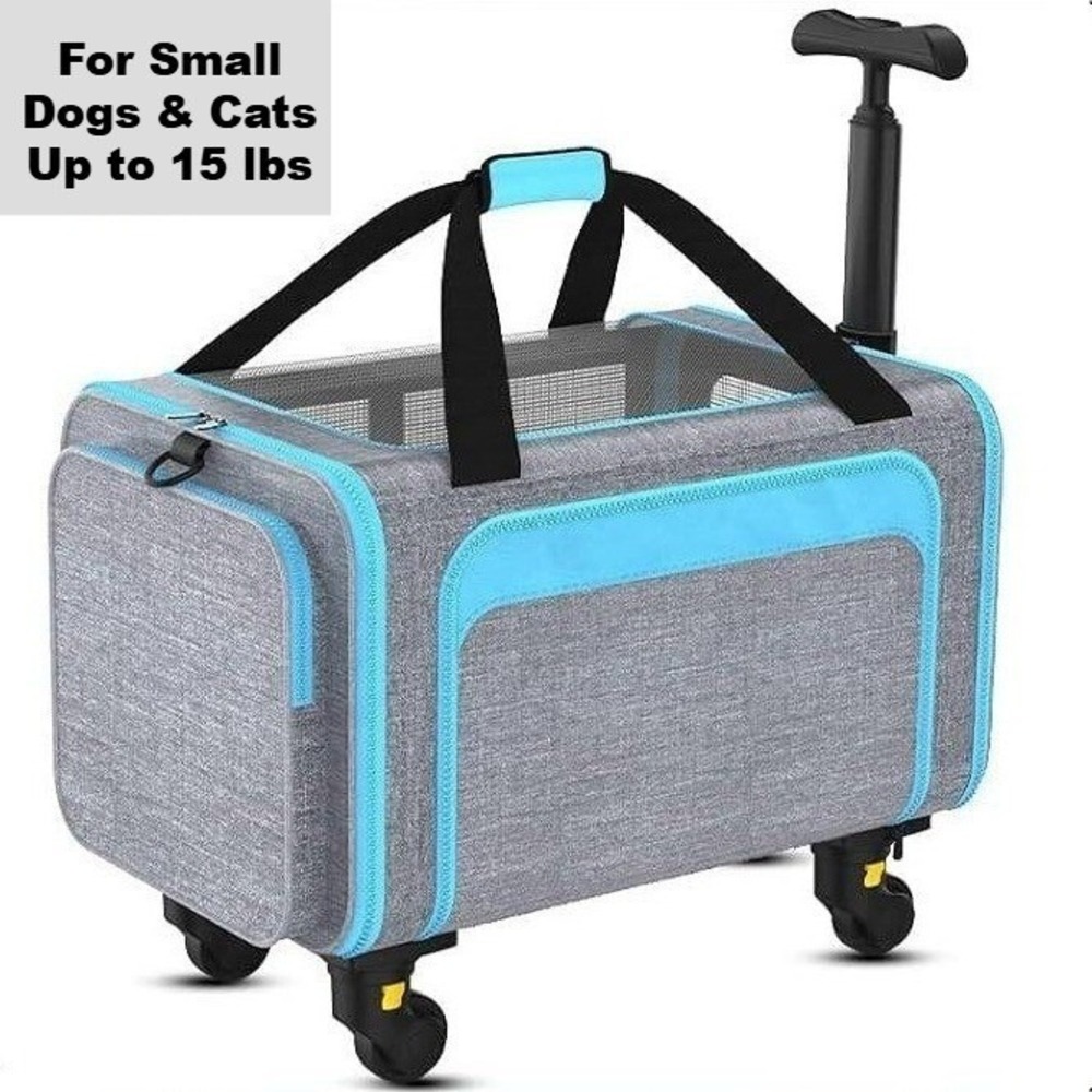 Rolling Pet Carrier Airline Approved Expandable Gray Blue SMALL Dog Cat NEW V3